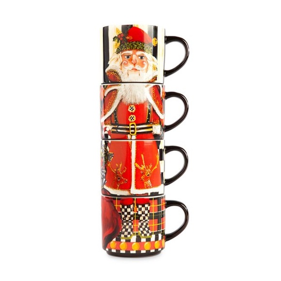 Mackenzie-Childs Santa Nutcracker Stacking Mugs Set of 4